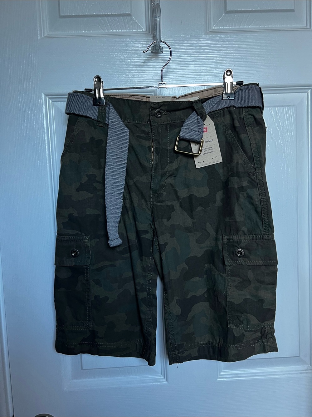 Levi's Dark Green Camo Cargo Shorts with Gray Belt